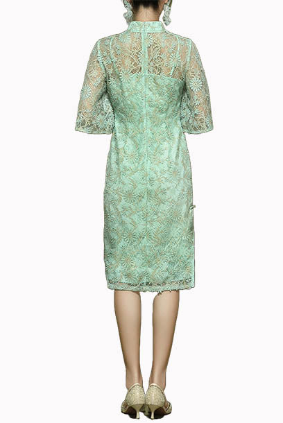 Bell Sleeves Lace Pencil Cheongsam Qipao