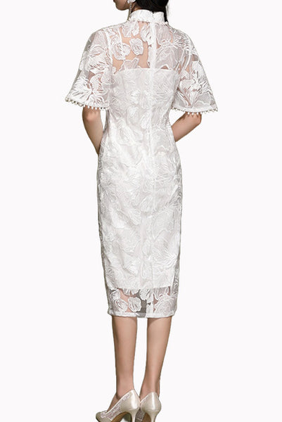 Bell Sleeves White Lace Cheongsam