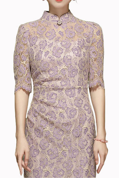 Elbow Sleeves Lace Pencil Cheongsam Qipao
