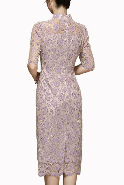 Elbow Sleeves Lace Pencil Cheongsam Qipao
