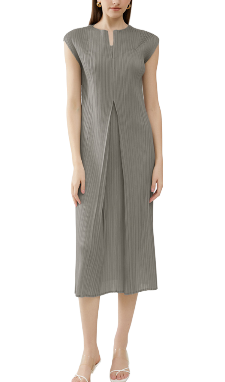 Pleats Please Cap Sleeves Midi Dress