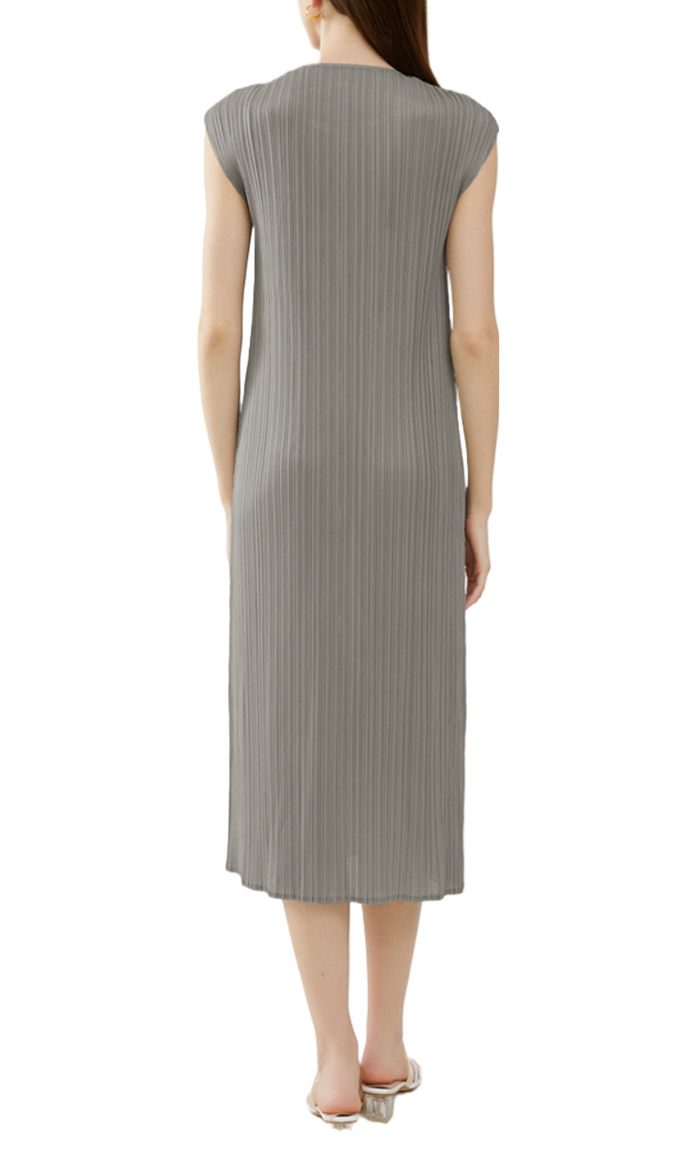 Pleats Please Cap Sleeves Midi Dress