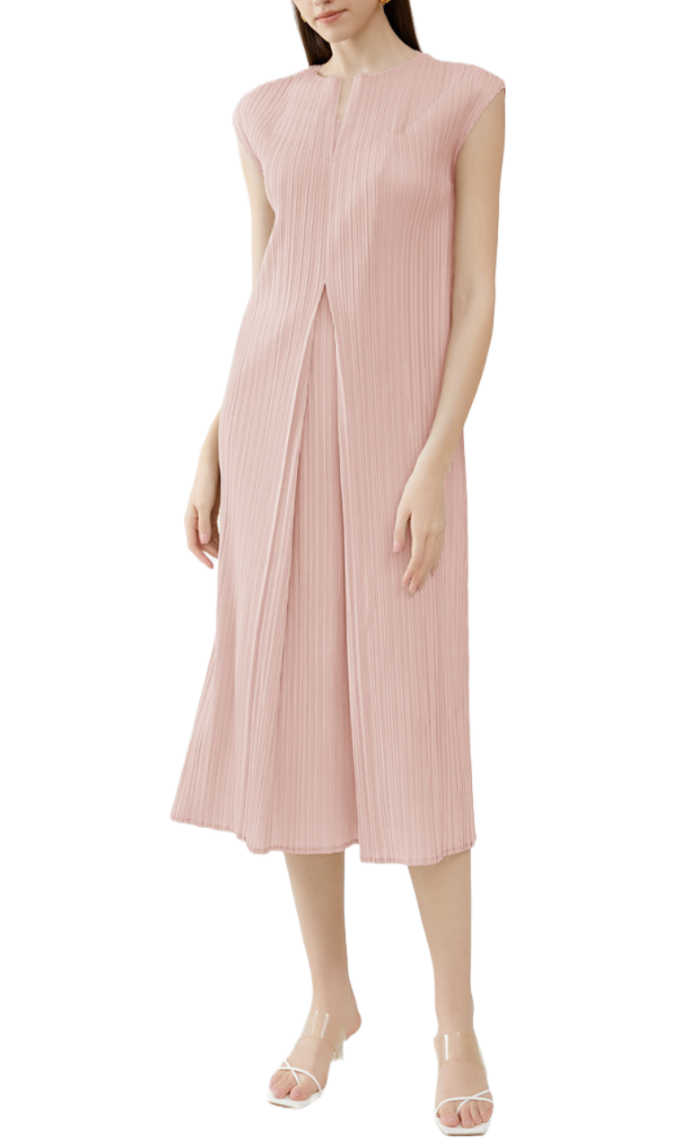 Pleats Please Cap Sleeves Midi Dress