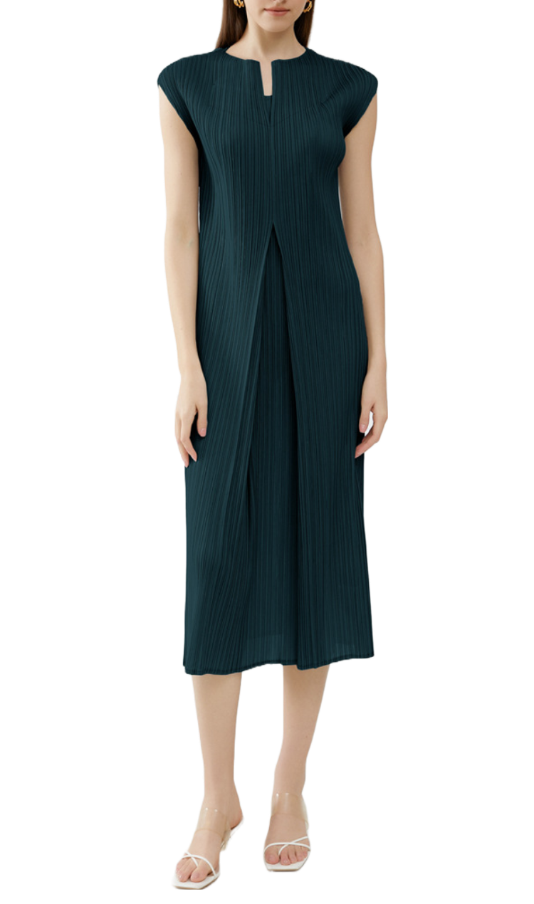 Pleats Please Cap Sleeves Midi Dress
