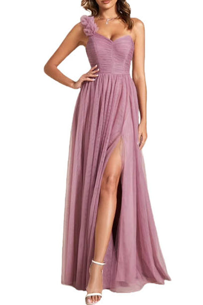 One Shoulder Ruched Sweetheart Evening Gown
