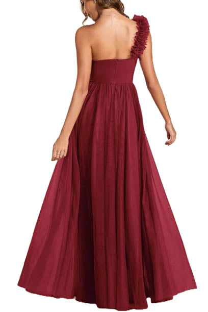One Shoulder Blush Pink Ruched Sweetheart Evening Gown