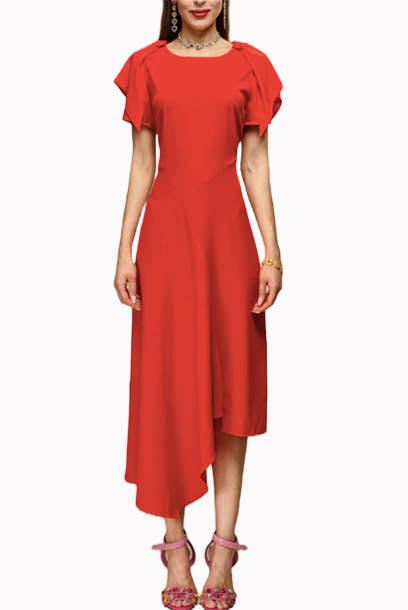 Origami Red Asymmetrical Midi Dress
