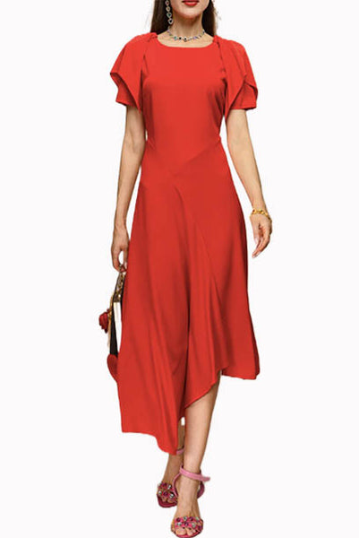 Origami Red Asymmetrical Midi Dress