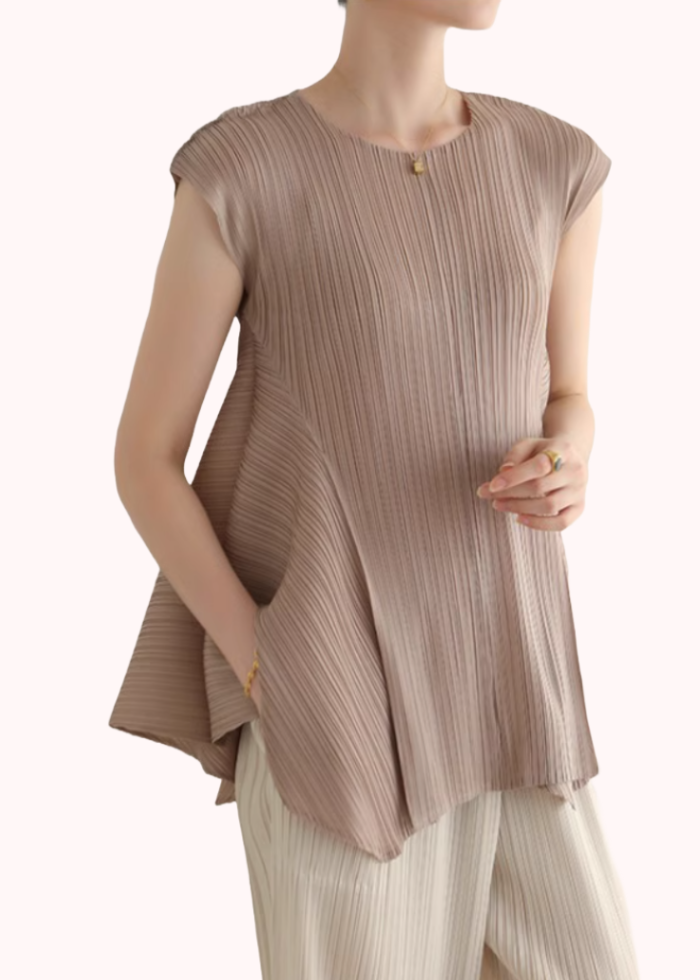 Pleats Please Asymmetrical Sleeveless Top