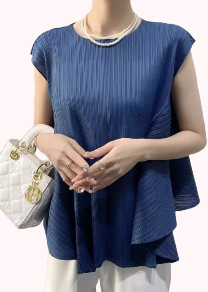 Pleats Please Asymmetrical Sleeveless Top