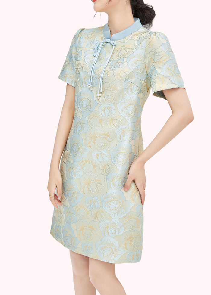 Mei Feng Floral Puffed Sleeves Organza Cheongsam (Pink)
