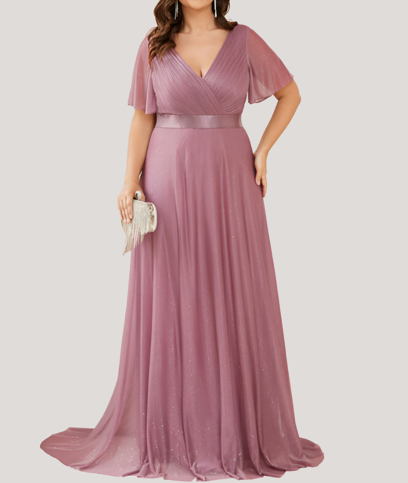 Plus Size Bell Sleeves Evening Gown