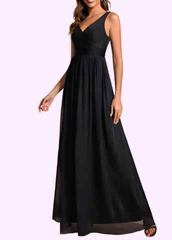 Sleeveless V Neck Ruched Evening Gown