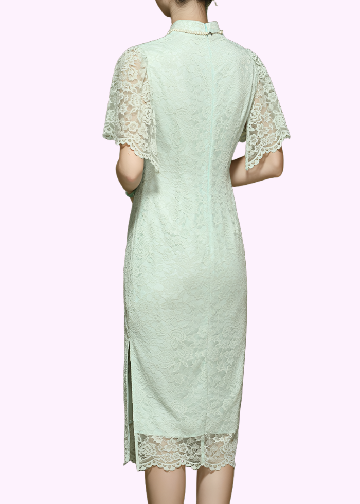 Bell Sleeves Mint Lace Cheongsam