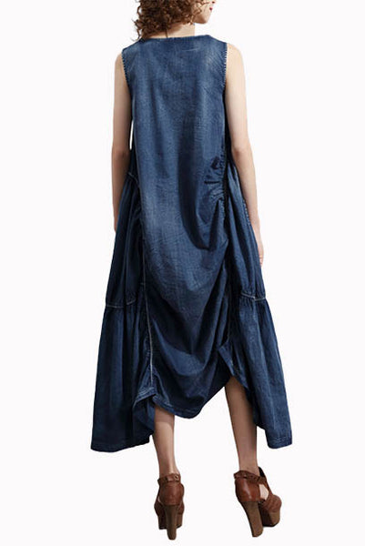 Sleeveless Asymmetrical Denim Dress