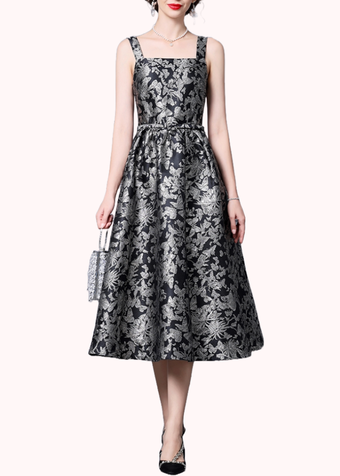 Jacquard Draped Dress with flounces