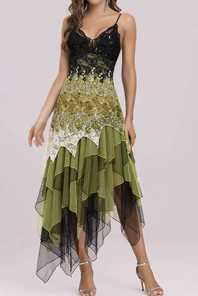 Asymmetrical Tiered Skirt Gatsby Cocktail Dress