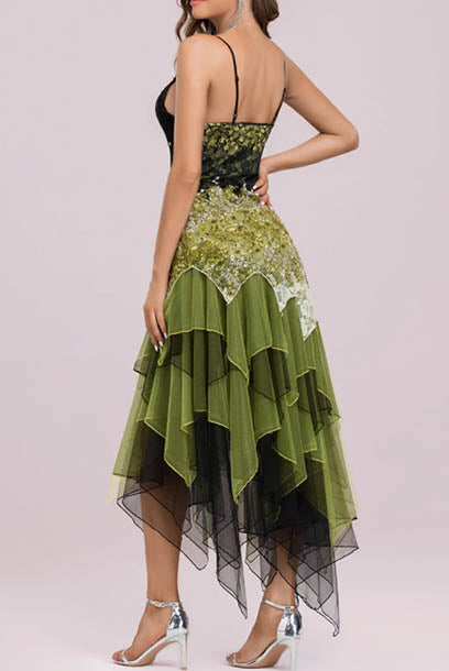 Asymmetrical Tiered Skirt Gatsby Cocktail Dress