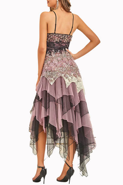 Asymmetrical Tiered Skirt Gatsby Cocktail Dress