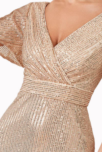 Bell Sleeves Rose Gold Mermaid Evening Gown