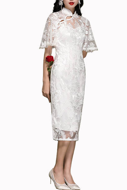 White 2024 lace cheongsam