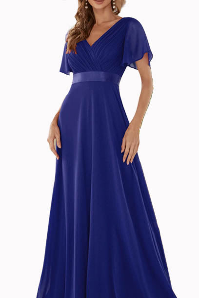 Bell Sleeves V Neckline Evening Gown