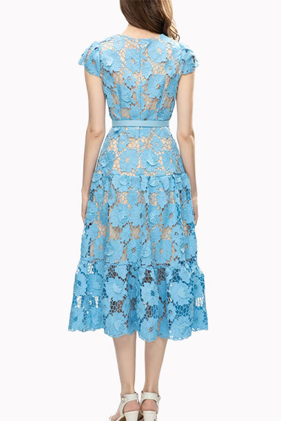 Cap Sleeves Guipure Lace Midi Dress