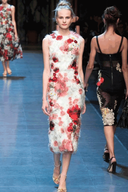 Sleeveless Fringe Rose Sheath Dress