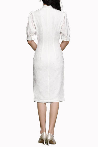 Elbow Sleeves White Pencil Cheongsam