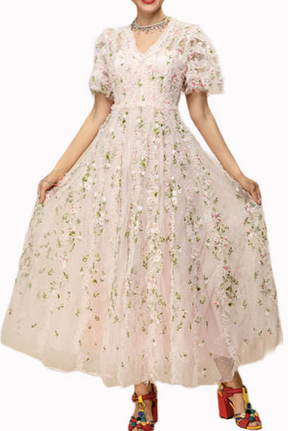 Floral Embroidered Maxi Evening Dress