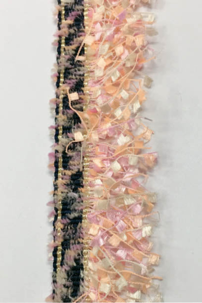 Cheongsam 旗袍 Peach Pink Beige Tweed Tassel Trims Fringe