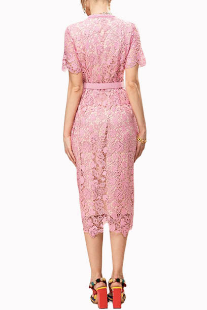 Pink Guipure Lace Midi Dress