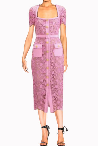 Pink Guipure Lace Midi Dress