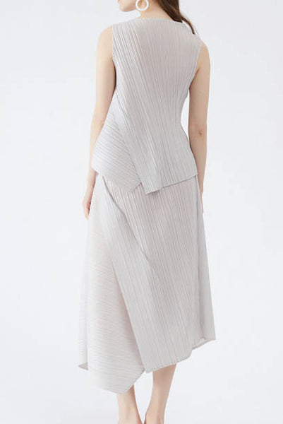 Pleats Pleats Sleeveless Asymmetrical Blouse + Skirt