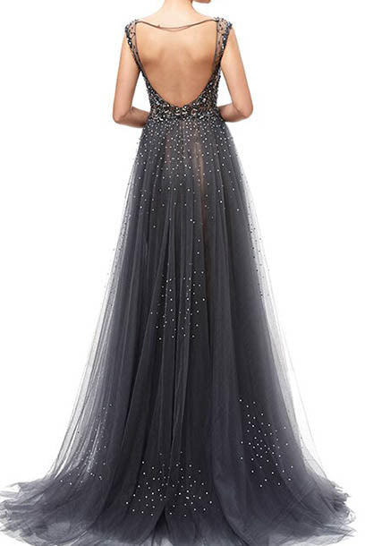 Plunging Neckline Sequin Evening Gown