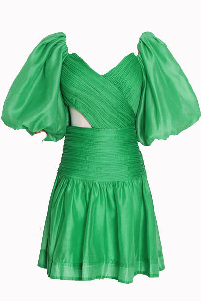 Puffed Sleeves Cutout Ruched Mini Dress