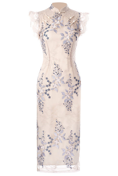 Sleeveless Floral Lace Qipao Cheongsam