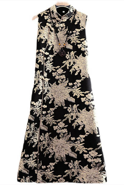 Sleeveless Jacquard Midi Cheongsam