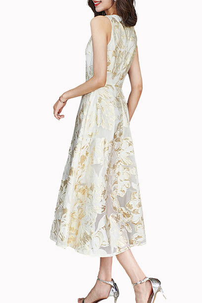 Sleeveless Jacquard Printed Dress