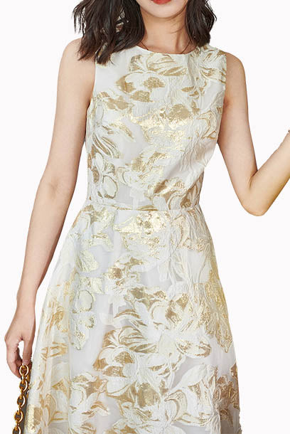 Sleeveless Jacquard Printed Dress