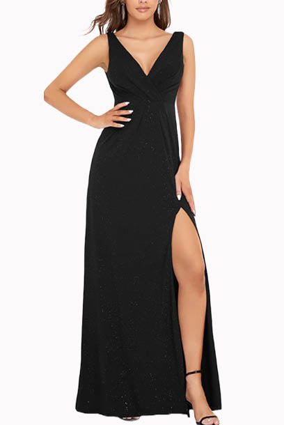 Sleeveless V Neck Evening Gown
