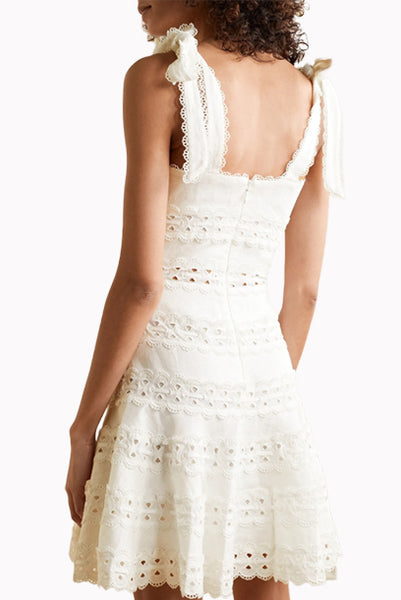 White Tie Shoulder Mini Dress