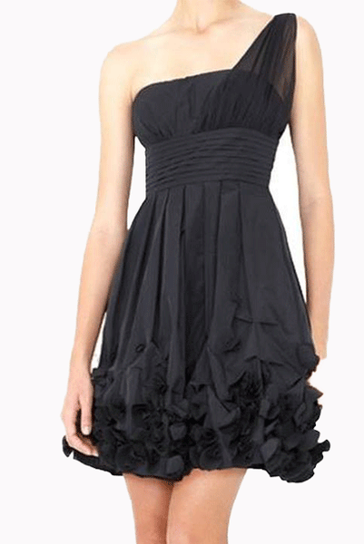 BCBG One Shoulder Taffeta Black Cocktail Mini Dress