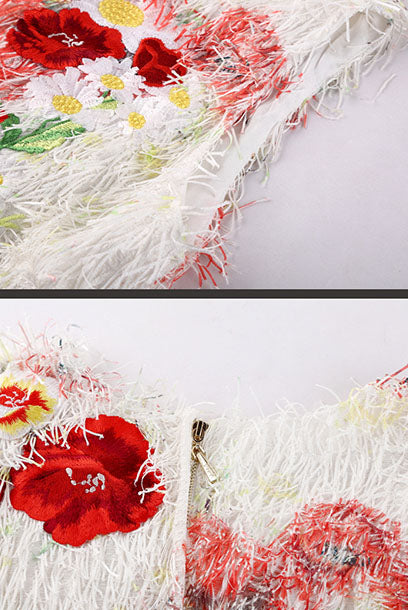 Sleeveless Fringe Rose Sheath Dress