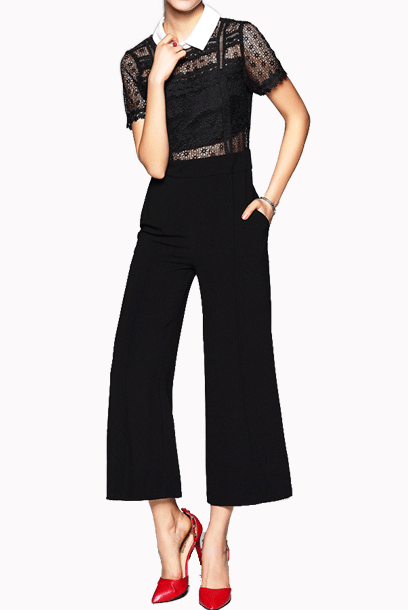 Short Sleeves Lace Panel Playsuit