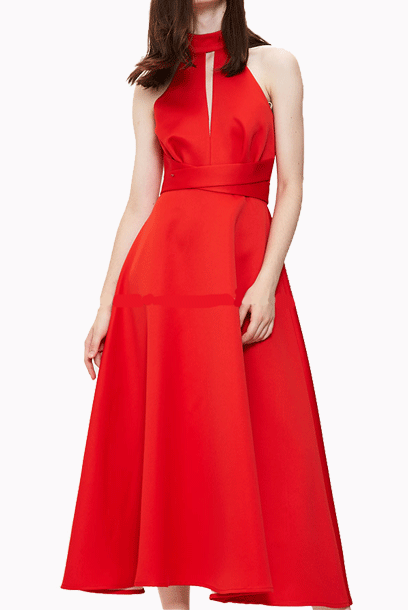 Red Halter Neck Fit & Flare Cocktail Dress