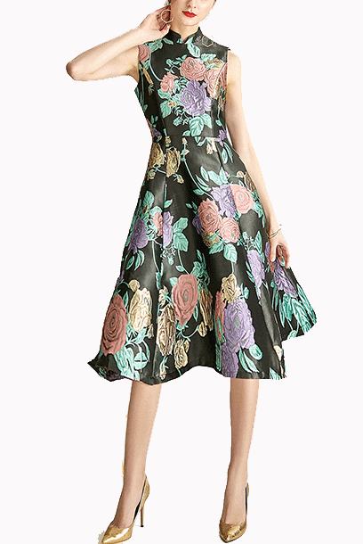 Brocade fit best sale and flare dress