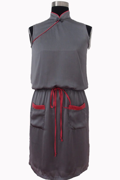 Purple Cloud Sake Sleeveless Silk Cheongsam