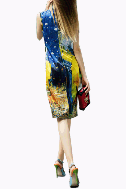Sleeveless Street Art Midi Cheongsam