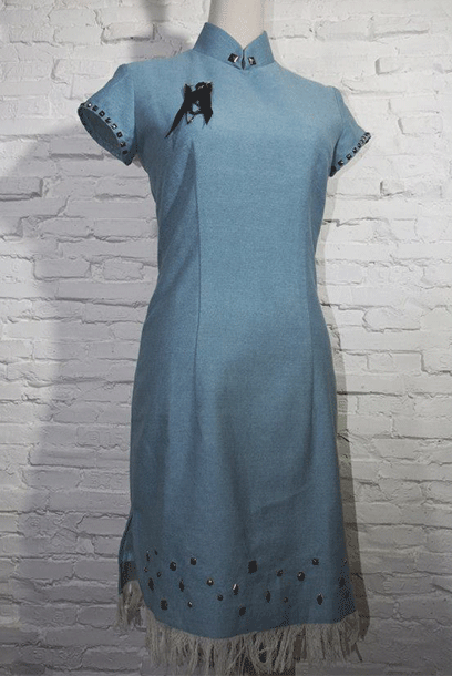 Purple Cloud Denim Qipao Cheongsam